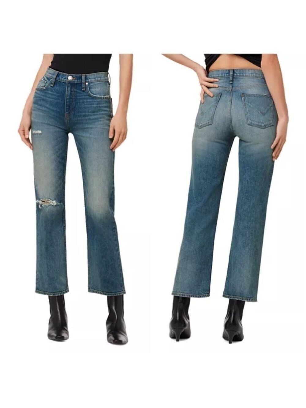 Hudson Remi High Rise Straight Leg Ankle Jeans in Destructed Coastal